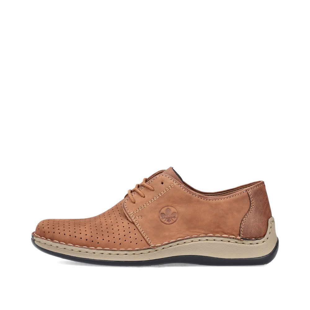 Wood brown Rieker men´s lace-up shoes 05226-24 in perforated look. Outside of the shoe.