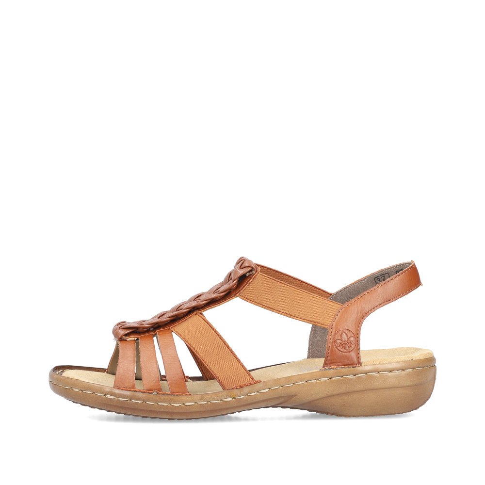 Brown Rieker women´s strap sandals 60809-24 with an elastic insert. Outside of the shoe.