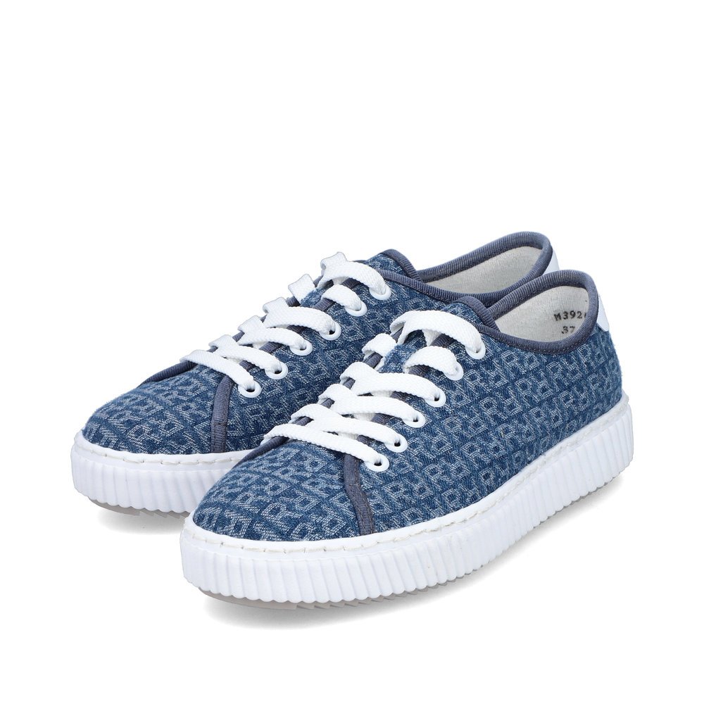Blue vegan Rieker women´s low-top sneakers M3926-14 with lacing. Shoes laterally.