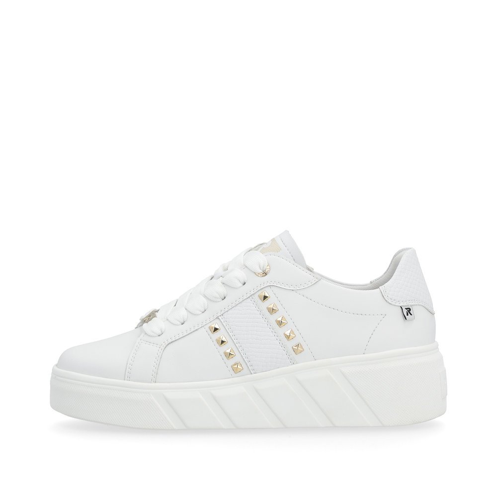 White Rieker women´s low-top sneakers W0506-80 with an ultra light sole. Outside of the shoe.