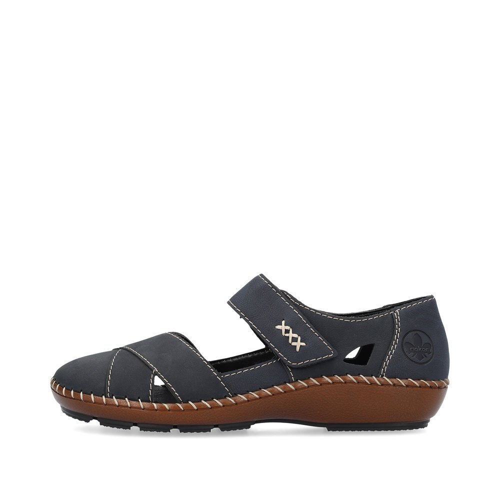Blue Rieker women´s ballerinas 44879-14 with a hook and loop fastener. Outside of the shoe.