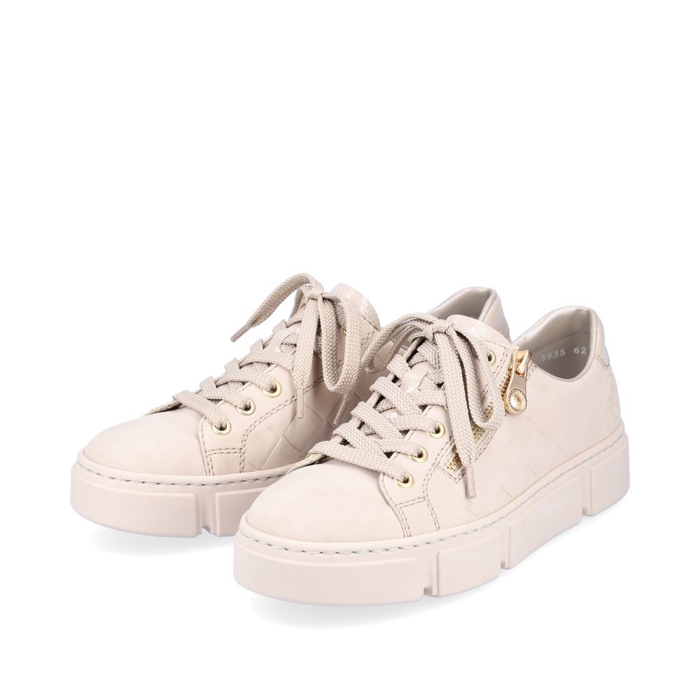 Cream beige Rieker women´s sneakers N5935-62 with shock-absorbing sole. Shoe laterally