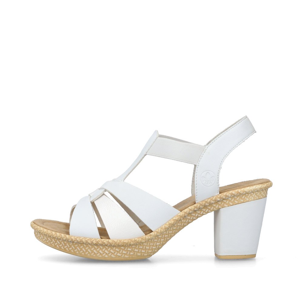 White Rieker women´s strap sandals 665K3-80 with an elastic insert. Outside of the shoe.