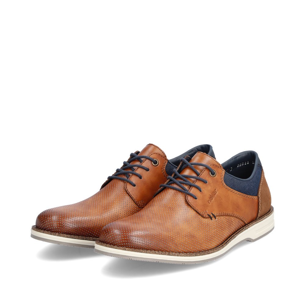Wood brown Rieker men´s lace-up shoes 12511-24 with the comfort width G 1/2. Shoes laterally.