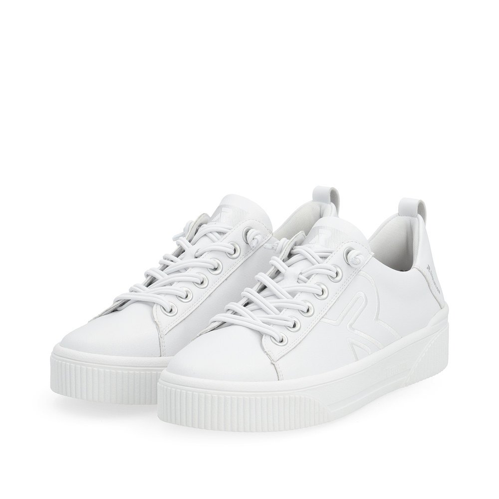 White Rieker women´s low-top sneakers W0705-80 with a durable sole. Shoes laterally.