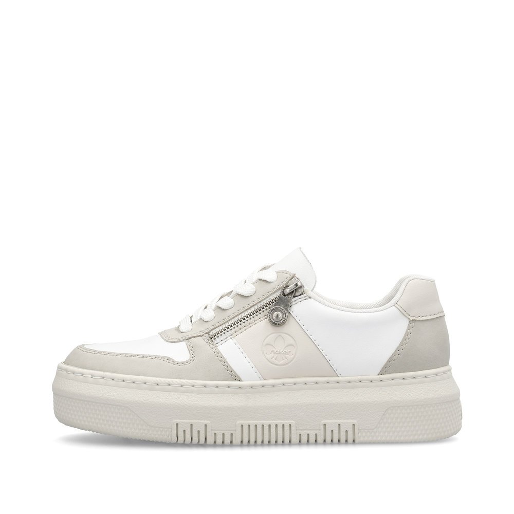 Swan white Rieker women´s low-top sneakers M1909-80 with a zipper. Outside of the shoe.