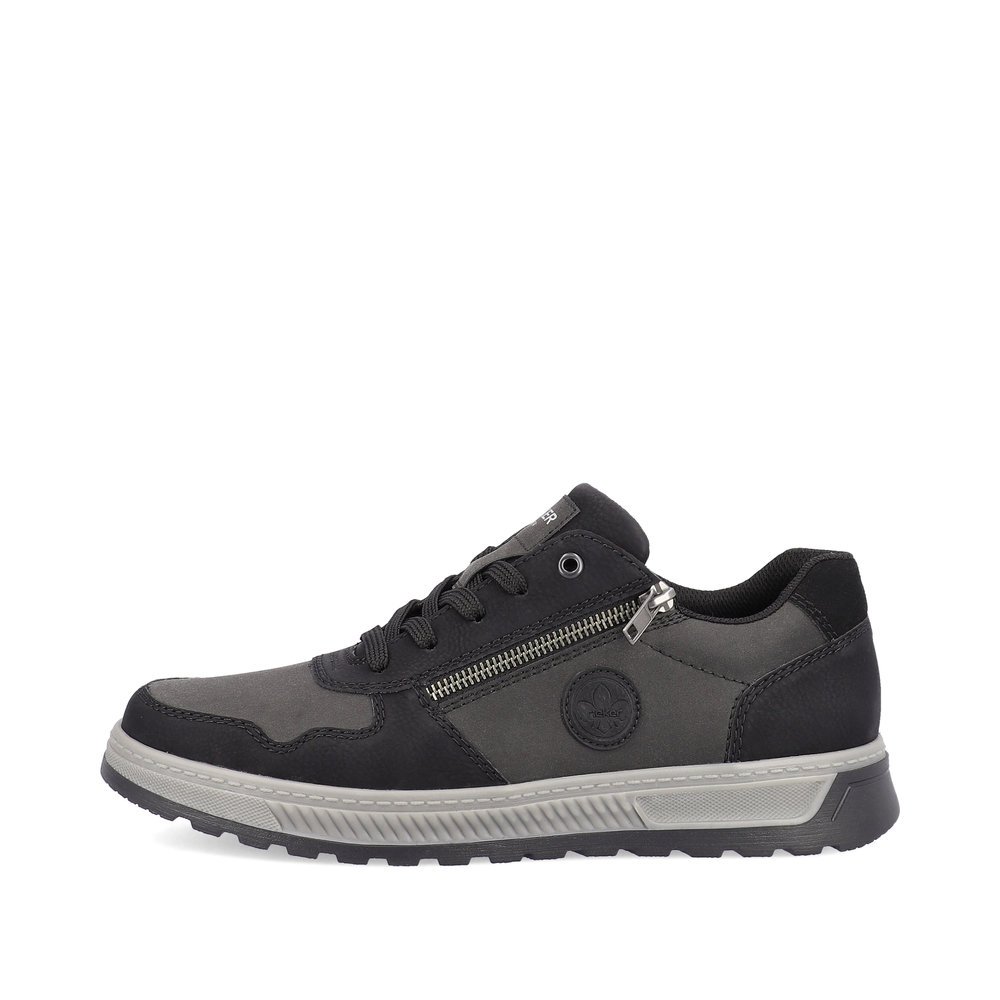 Asphalt black Rieker men´s sneakers 37029-00 with lacing and zipper. The outside of the shoe