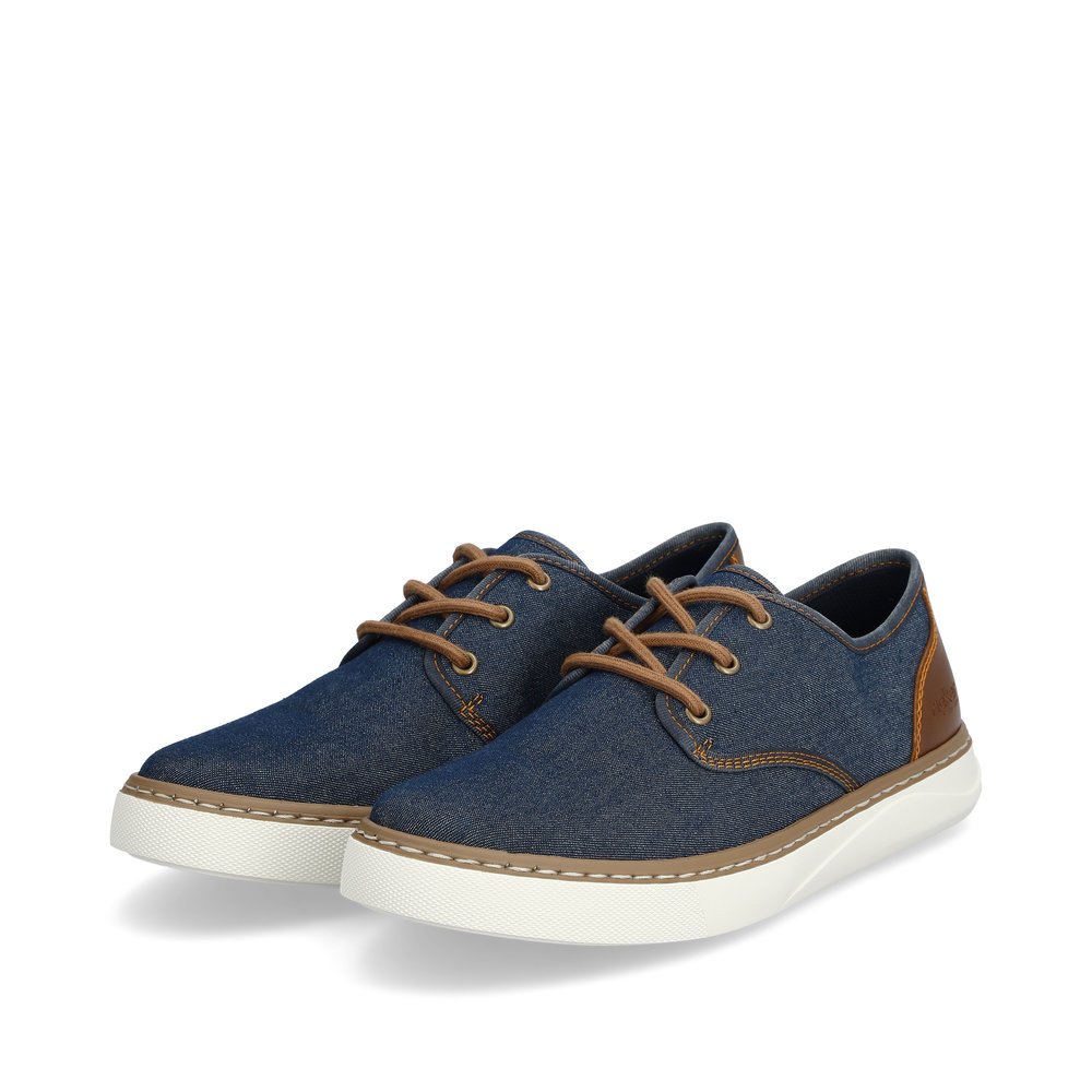 Dark blue Rieker men´s lace-up shoes B9903-14 with brown stitching. Shoes laterally.