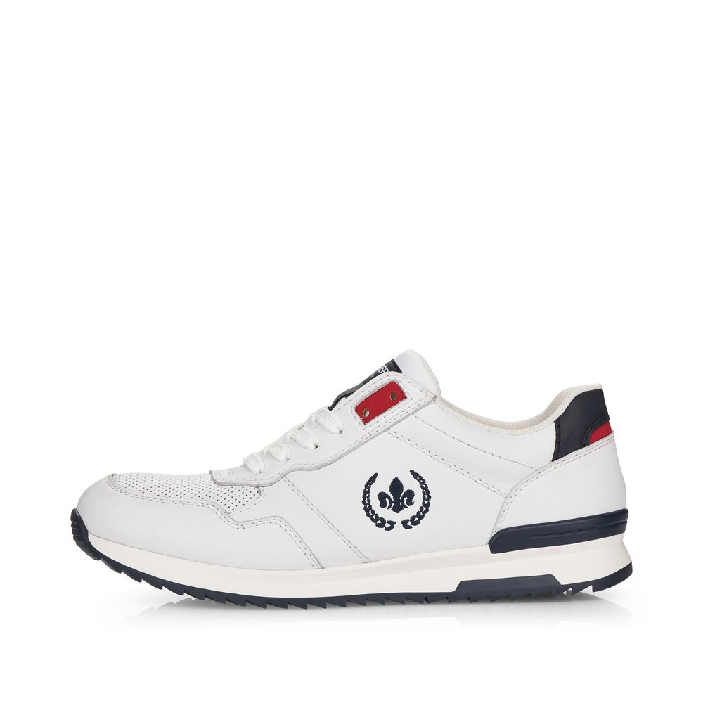 Weiße Rieker Herren Sneaker Low 16135-80 mit Schnürung sowie Logo an der Seite. Schuh Außenseite.