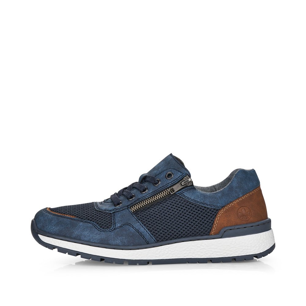 Blue Rieker men´s low-top sneakers B9006-14 with zipper as well as extra width H. Outside of the shoe.