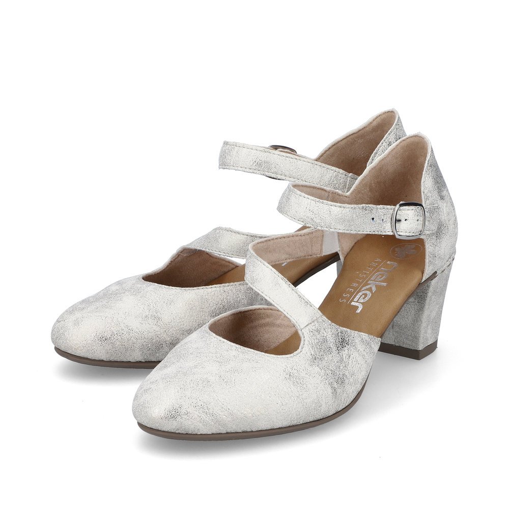 Beige Rieker women´s pumps 41080-60 with buckle as well as extra soft cover sole. Shoes laterally.