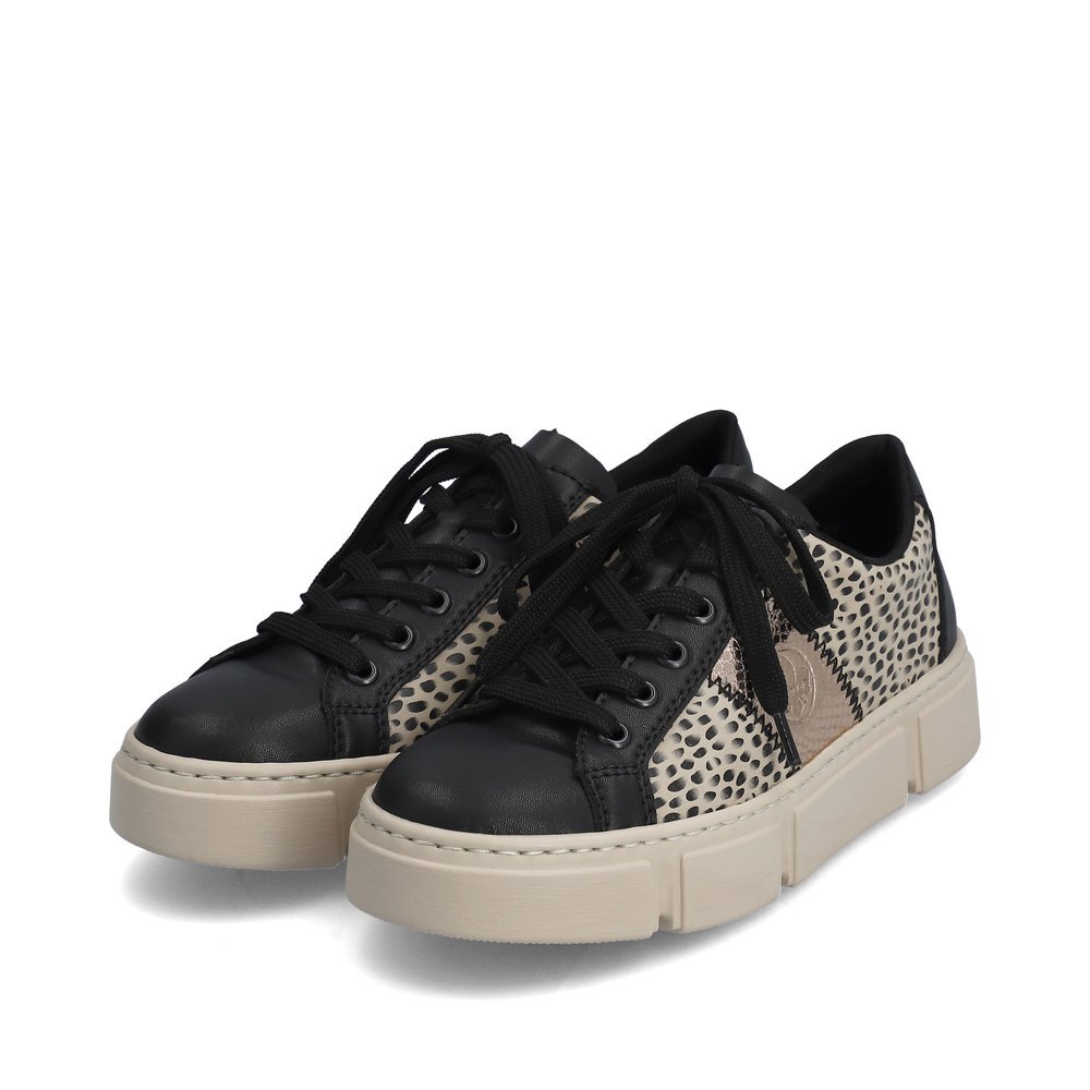 Urban black Rieker women´s sneakers N5910-62 with a lacing as well as platform sole. Shoe laterally