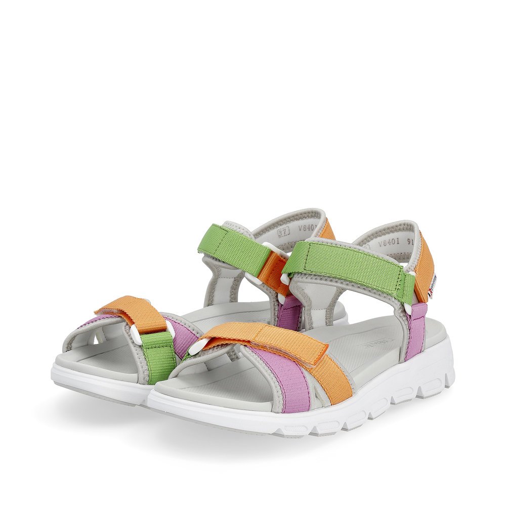 White washable Rieker women´s hiking sandals V8401-91 with a flexible sole. Shoes laterally.