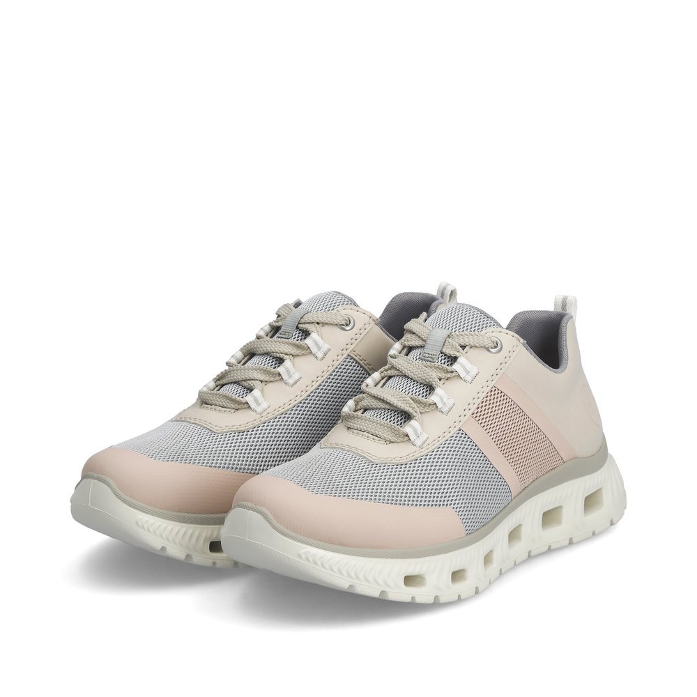 Beige Rieker women´s low-top sneakers M6006-90 with a flexible and ultra light sole. Shoes laterally.