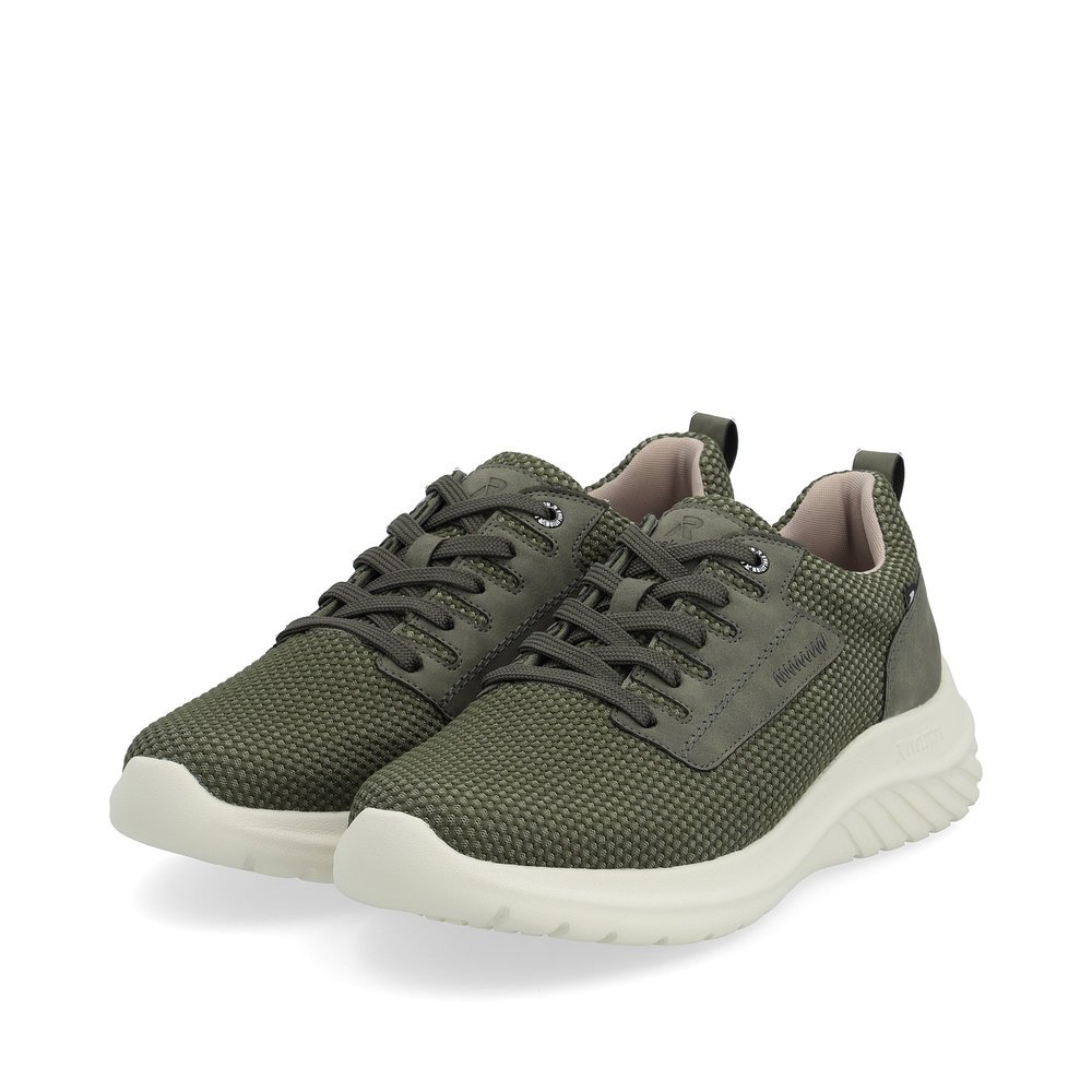 Green Rieker men´s low-top sneakers U0503-54 with an ultra light sole. Shoes laterally.