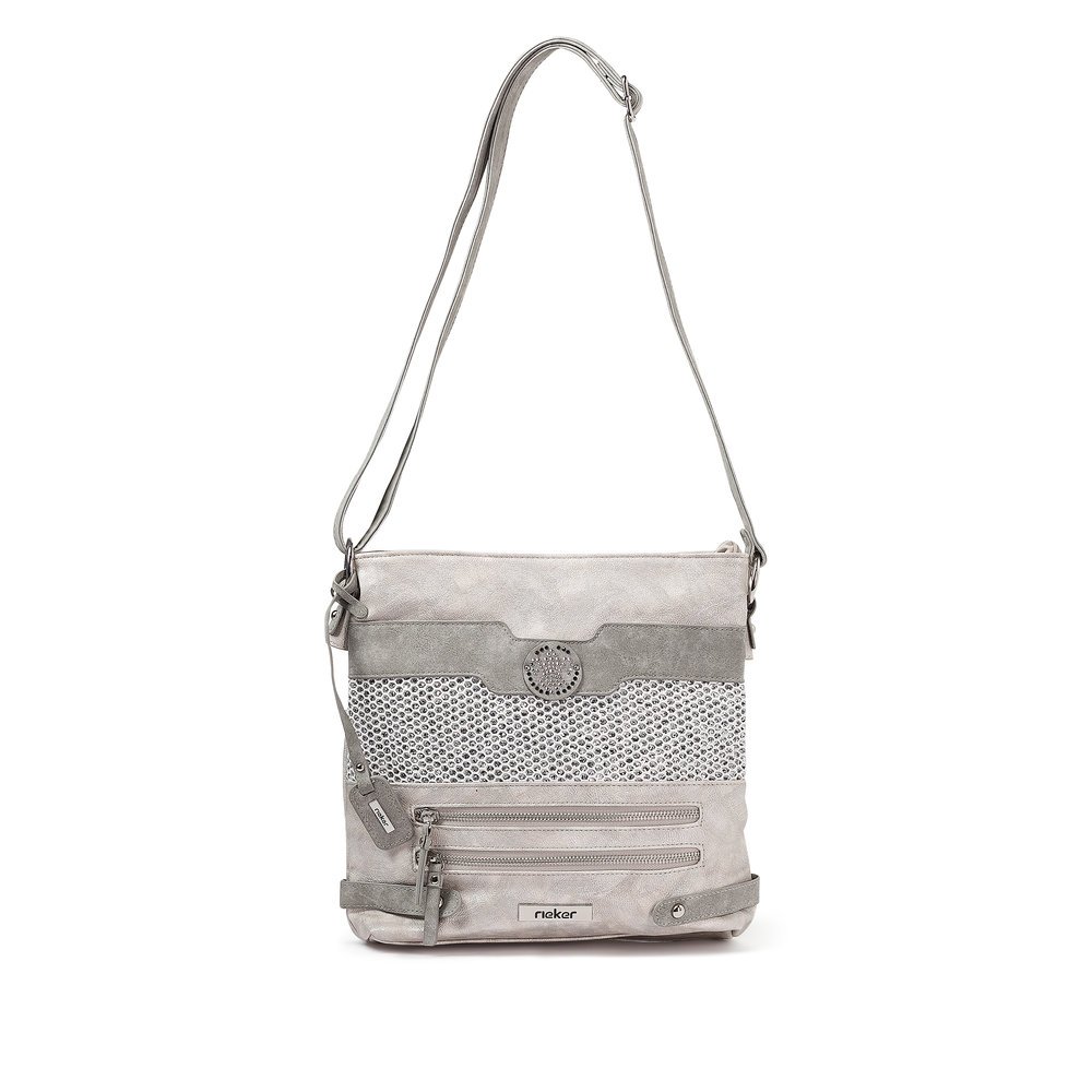 Rieker shoulder bag H1346-40 in grey with zipper and two separate main pockets. Front.