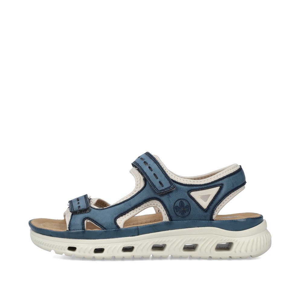 Slate blue Rieker women´s hiking sandals 64066-14 with an ultra light sole. Outside of the shoe.