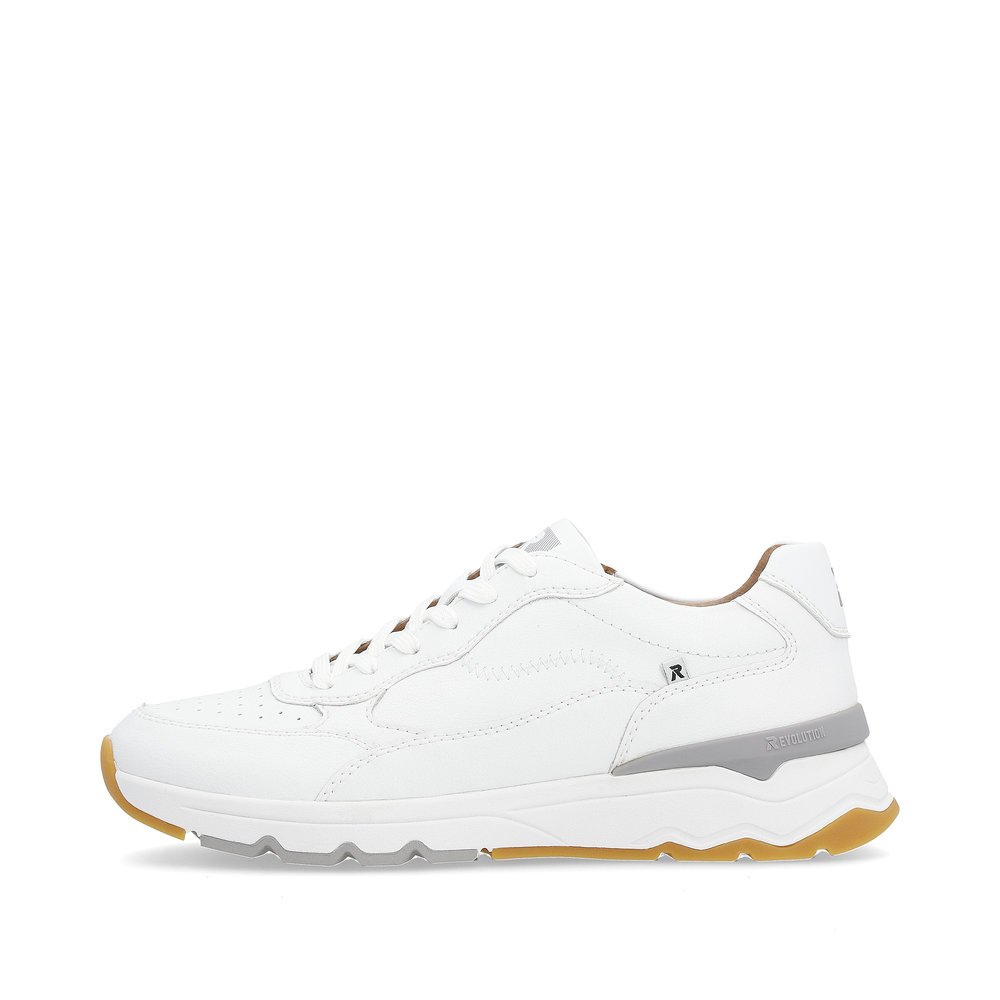 White Rieker men´s low-top sneakers U0901-80 with a super light and flexible sole. Outside of the shoe.