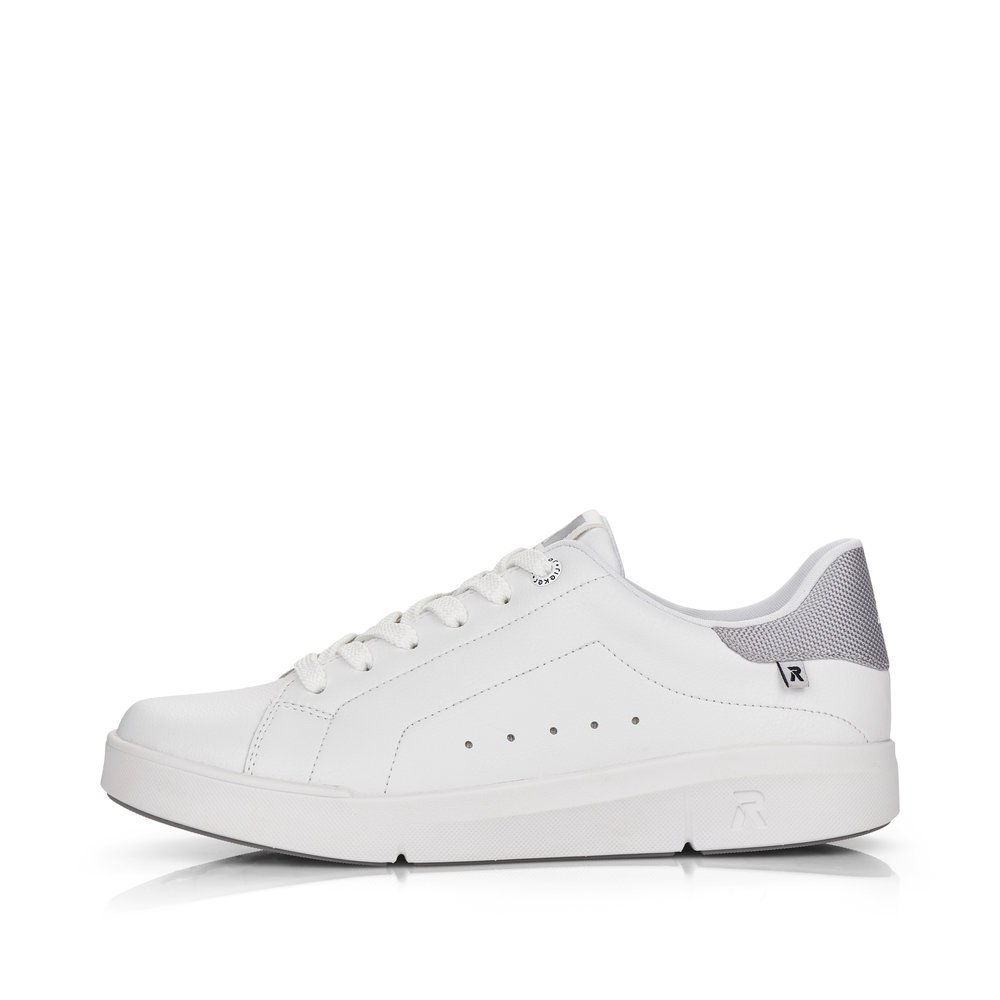 White Rieker women´s low-top sneakers 41902-80 with a flexible and super light sole. Outside of the shoe.