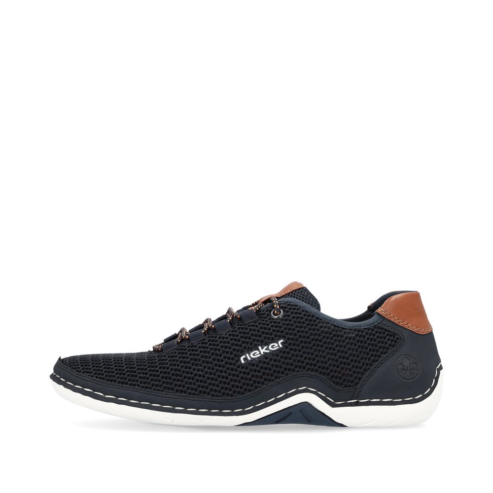 Rieker chaussons bleus pour hommes 07555-14 avec un laçage élastique. Côté extérieur de la chaussure.