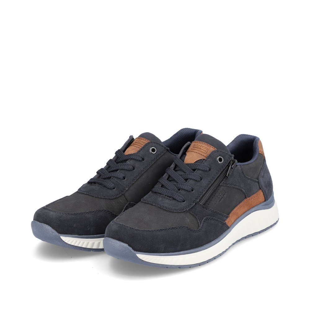 Steel blue Rieker men´s low-top sneakers B0601-14 with a zipper. Shoes laterally.
