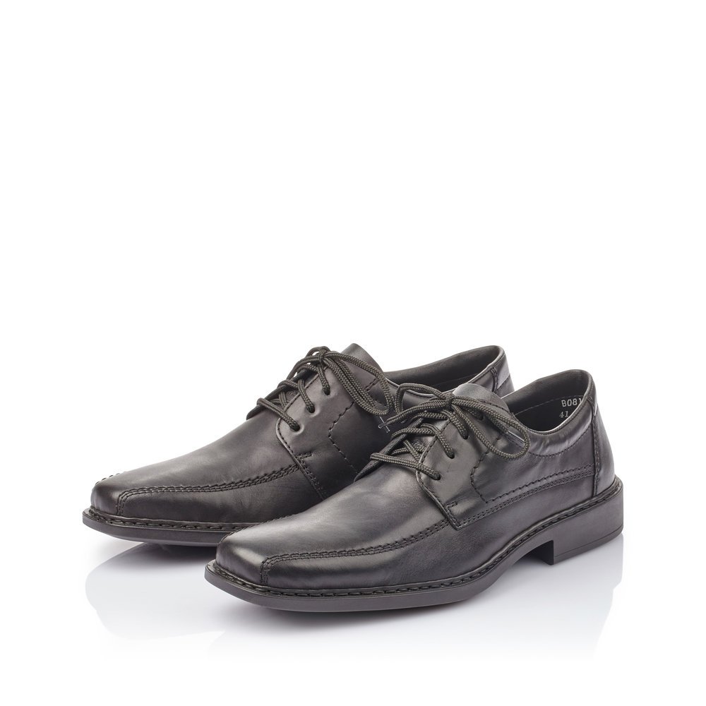 Black Rieker men´s lace-up shoes B0812-00 with the extra width H. Shoes laterally.