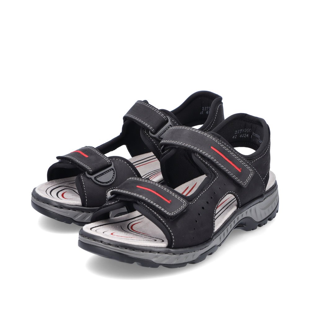 Asphalt black Rieker men´s hiking sandals 21760-00 with a hook and loop fastener. Shoes laterally.
