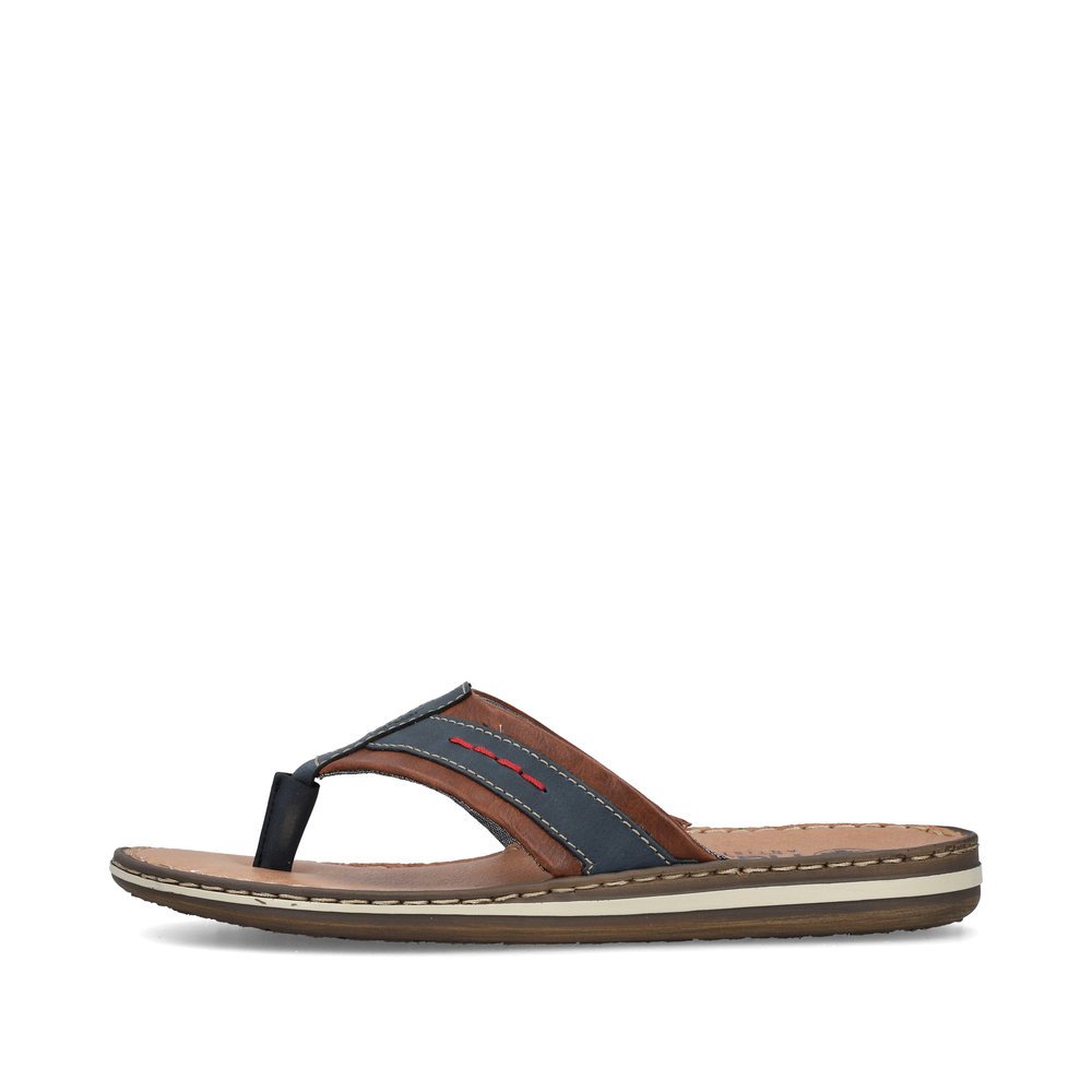 Blue Rieker men´s flip flops 21072-14 with comfort width G as well as light sole. Outside of the shoe.