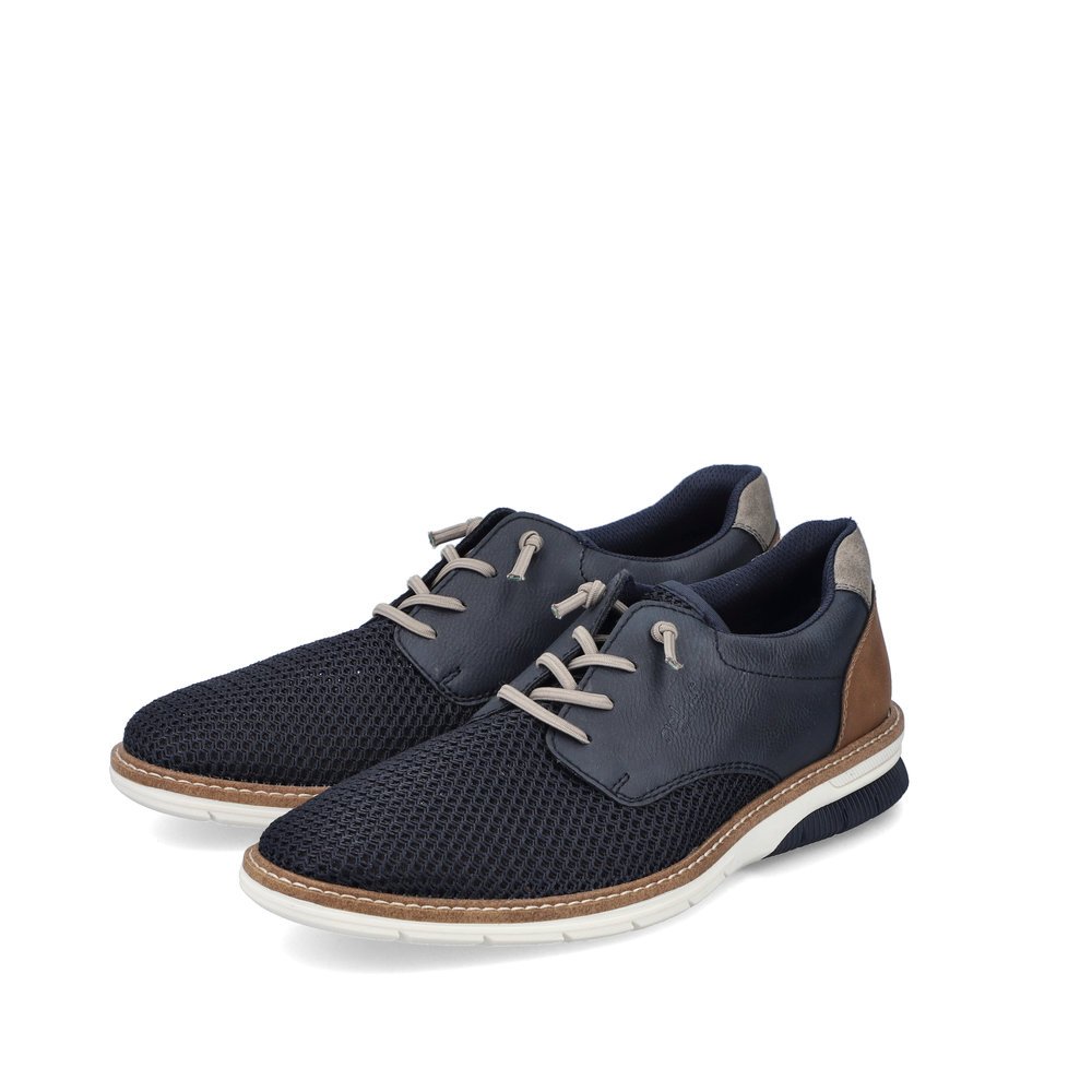 Slate blue Rieker men´s lace-up shoes 14442-14 with the comfort width G 1/2. Shoes laterally.