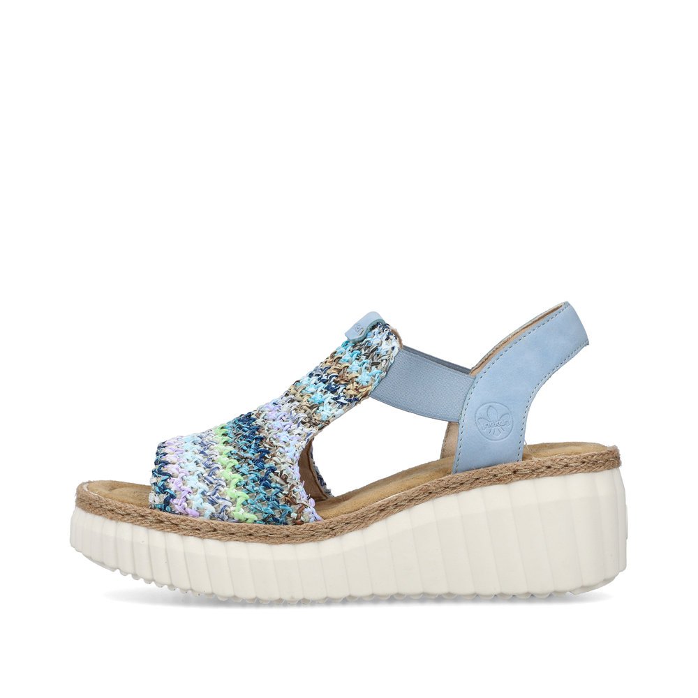 Blue Rieker women´s wedge sandals 69172-91 with an elastic insert. Outside of the shoe.