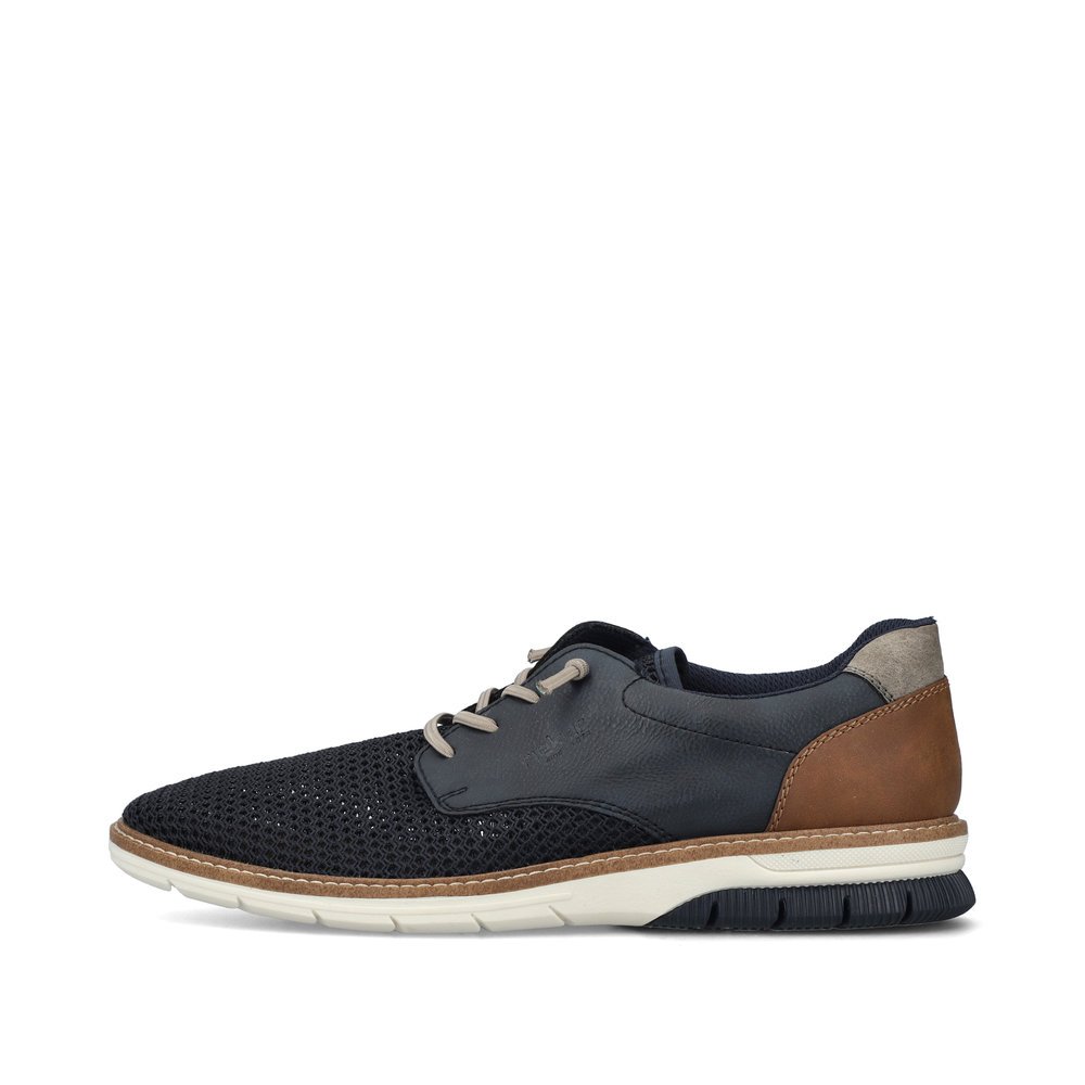Slate blue Rieker men´s lace-up shoes 14442-14 with the comfort width G 1/2. Outside of the shoe.