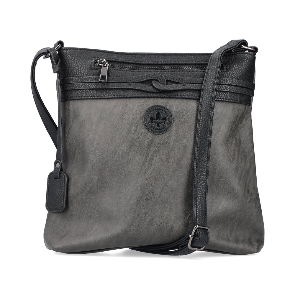 Rieker women´s bag H1519-45 in grey-black made of imitation leather with zipper from the front.