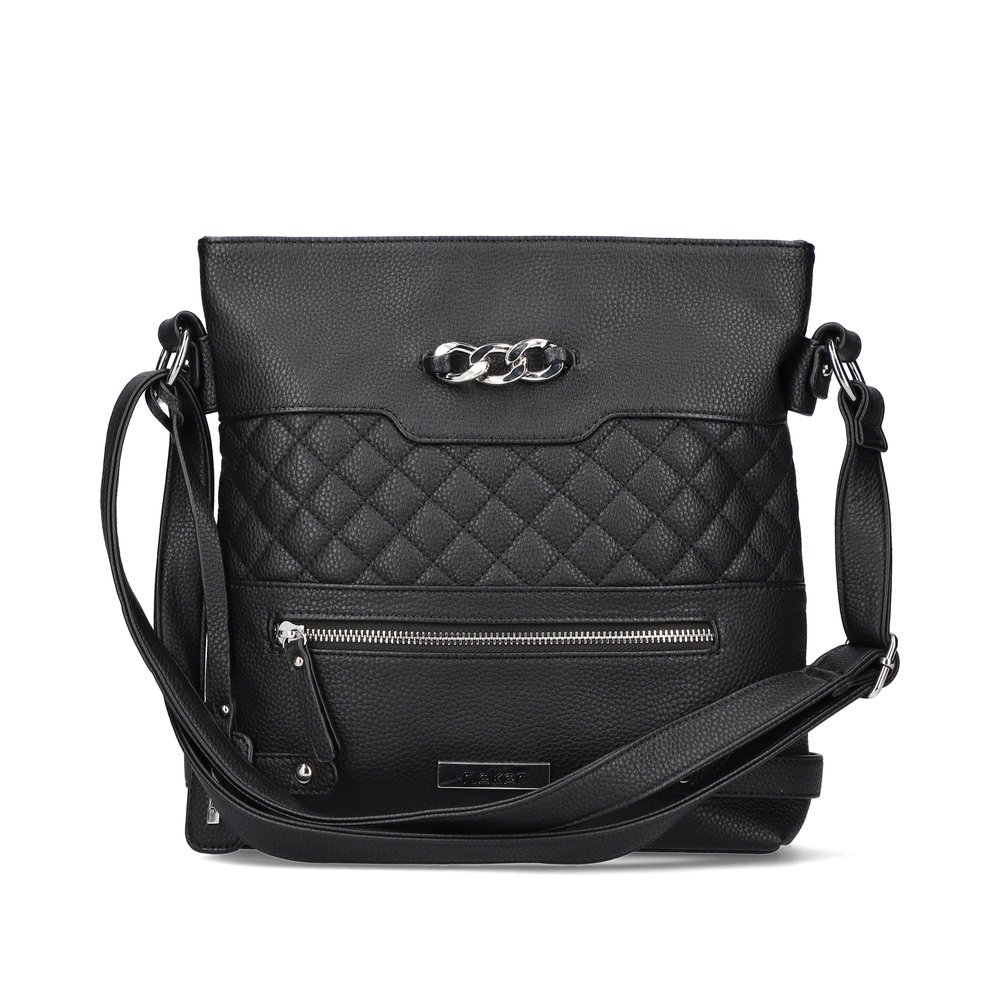 Rieker shoulder bag H1072-01 in black with zipper and individually adjustable shoulder strap. Front.
