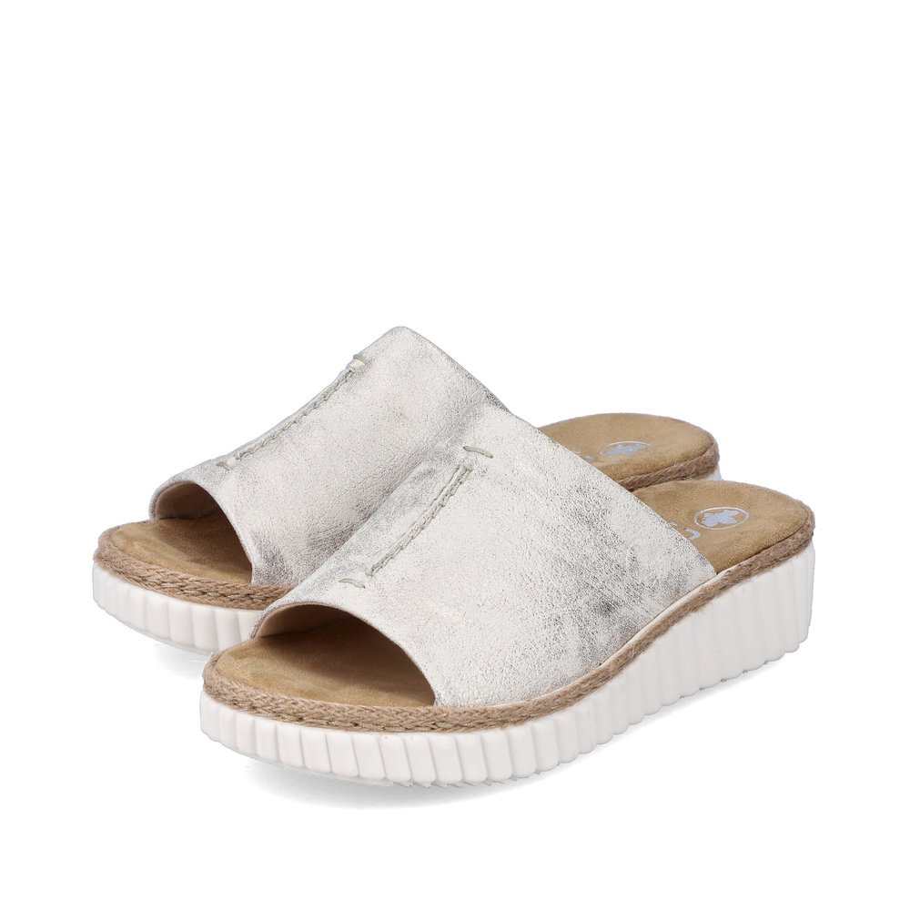 Silver Rieker women´s mules 69288-60 in washed-out look as well as extra width H. Shoes laterally.