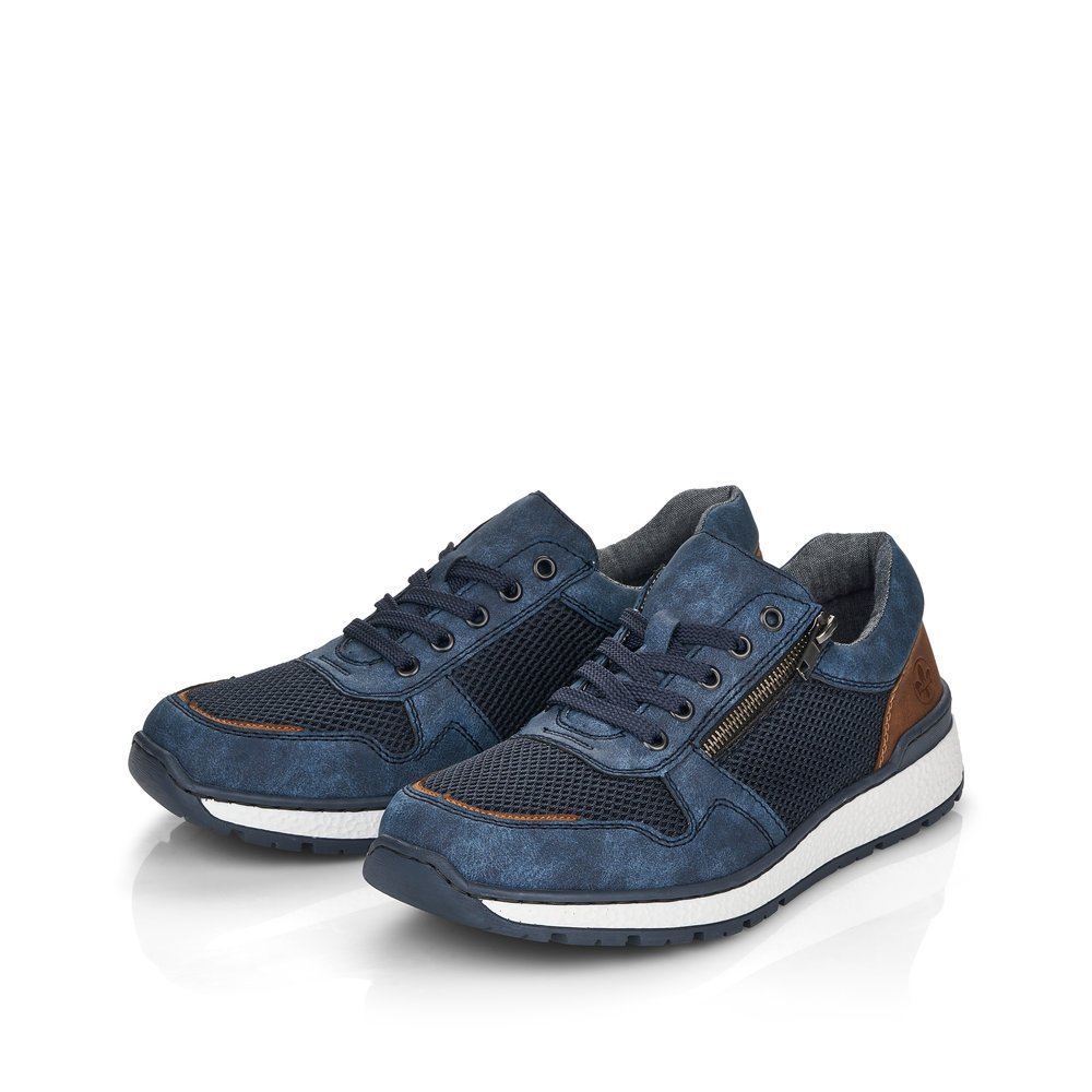 Blue Rieker men´s low-top sneakers B9006-14 with zipper as well as extra width H. Shoes laterally.