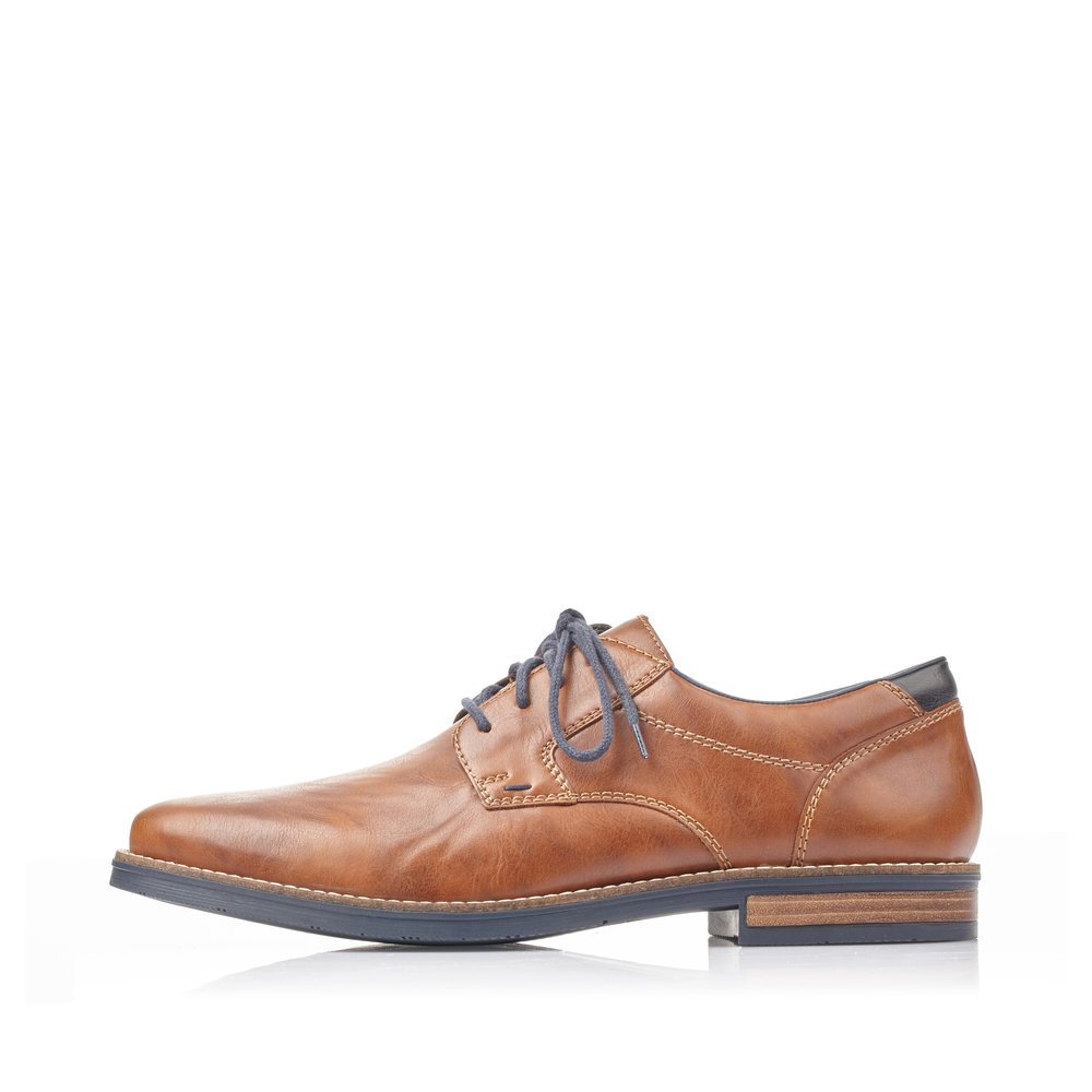 Caramel brown Rieker men´s lace-up shoes 13500-25 with the comfort width G 1/2. Outside of the shoe.