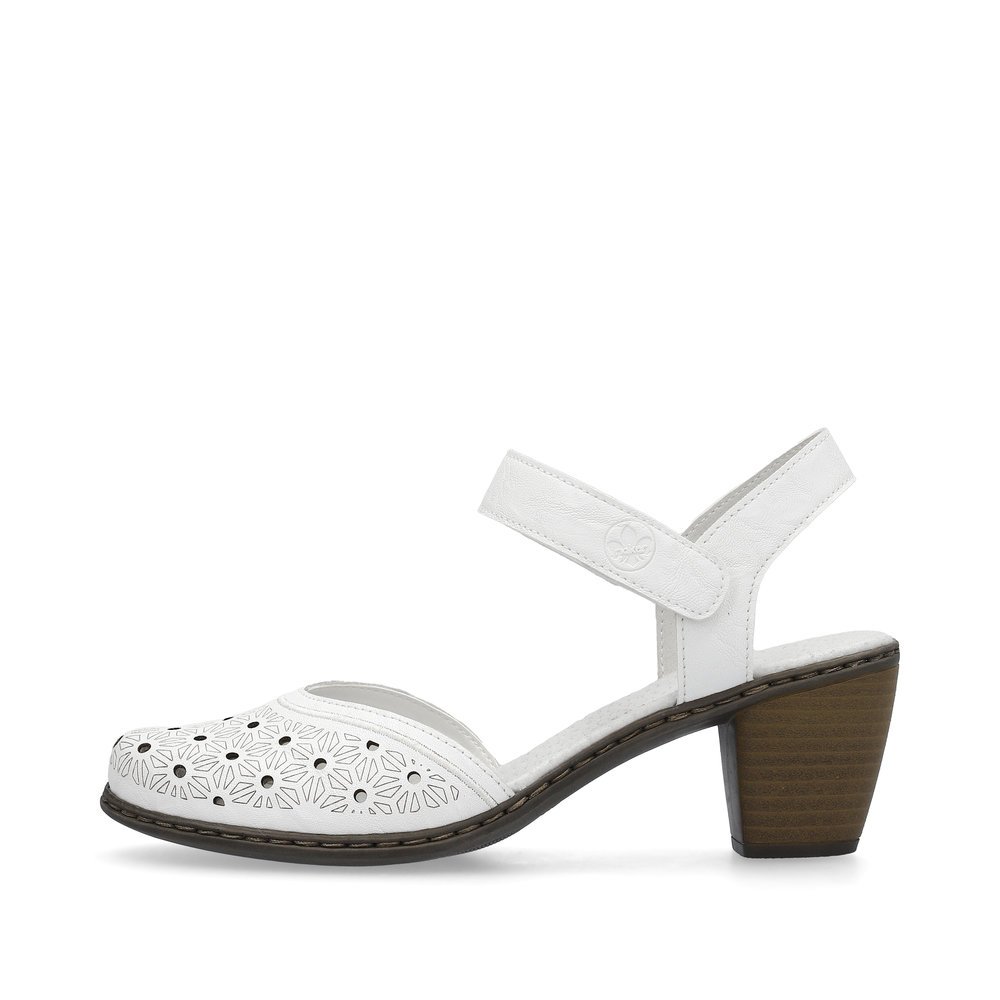 Rieker sandalettes à lanières blanches pour femmes 40991-80. Côté extérieur de la chaussure.