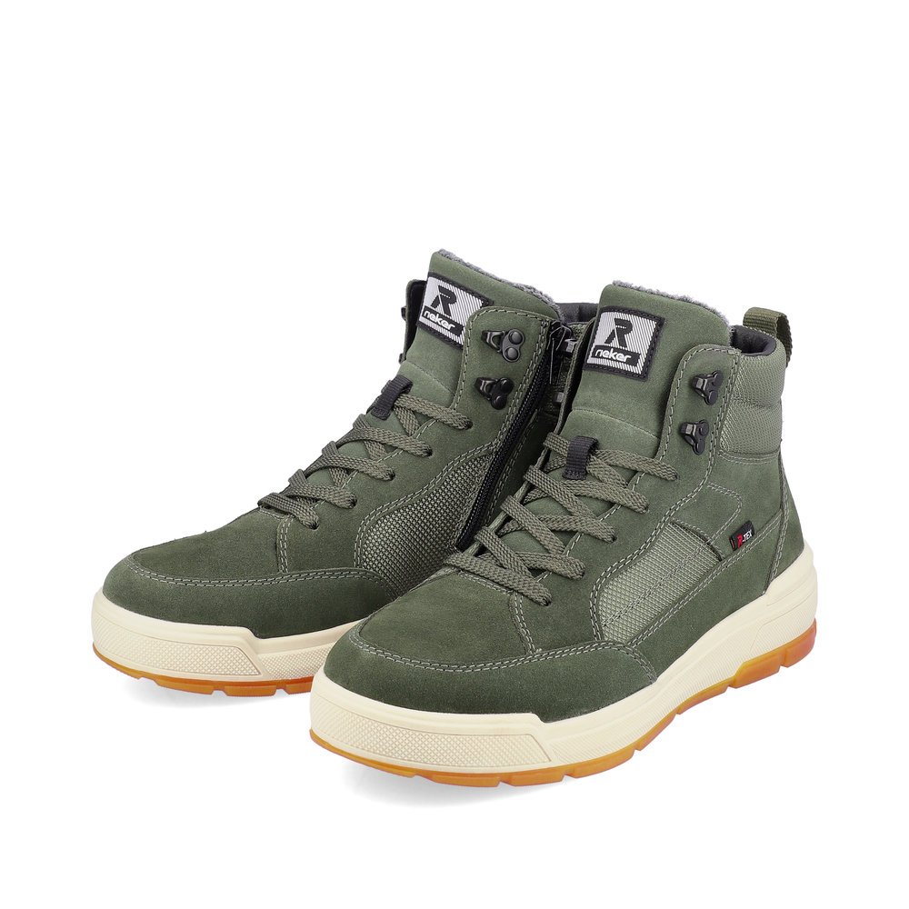 Green Rieker EVOLUTION men´s boots U0069-54 with lacing and zipper. Shoe laterally
