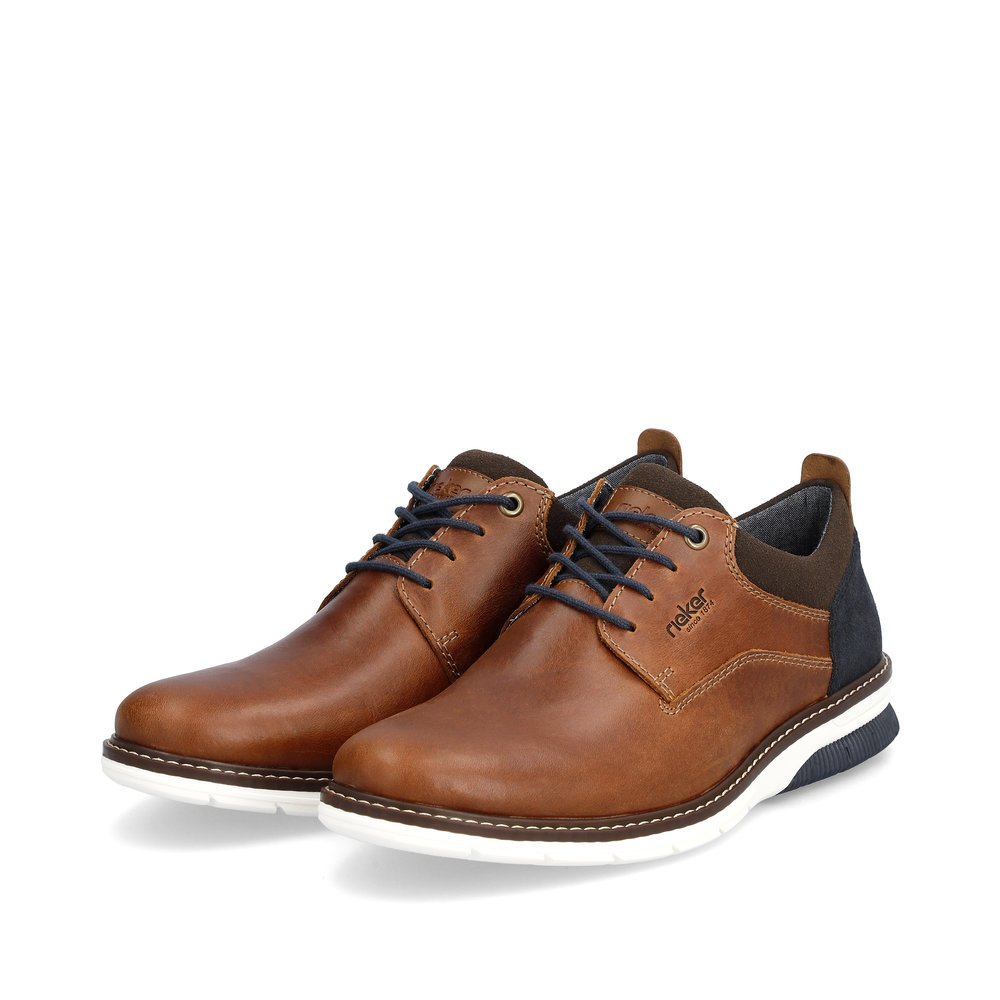 Wood brown Rieker men´s lace-up shoes 14405-24 with the comfort width G 1/2. Shoes laterally.