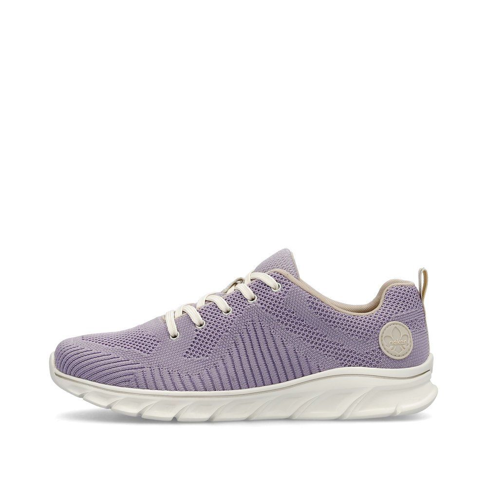 Lavender Rieker women´s low-top sneakers 54022-30 with an ultra light sole. Outside of the shoe.