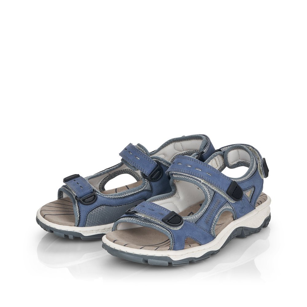 Blue Rieker women´s hiking sandals 68874-14 with a hook and loop fastener. Shoes laterally.