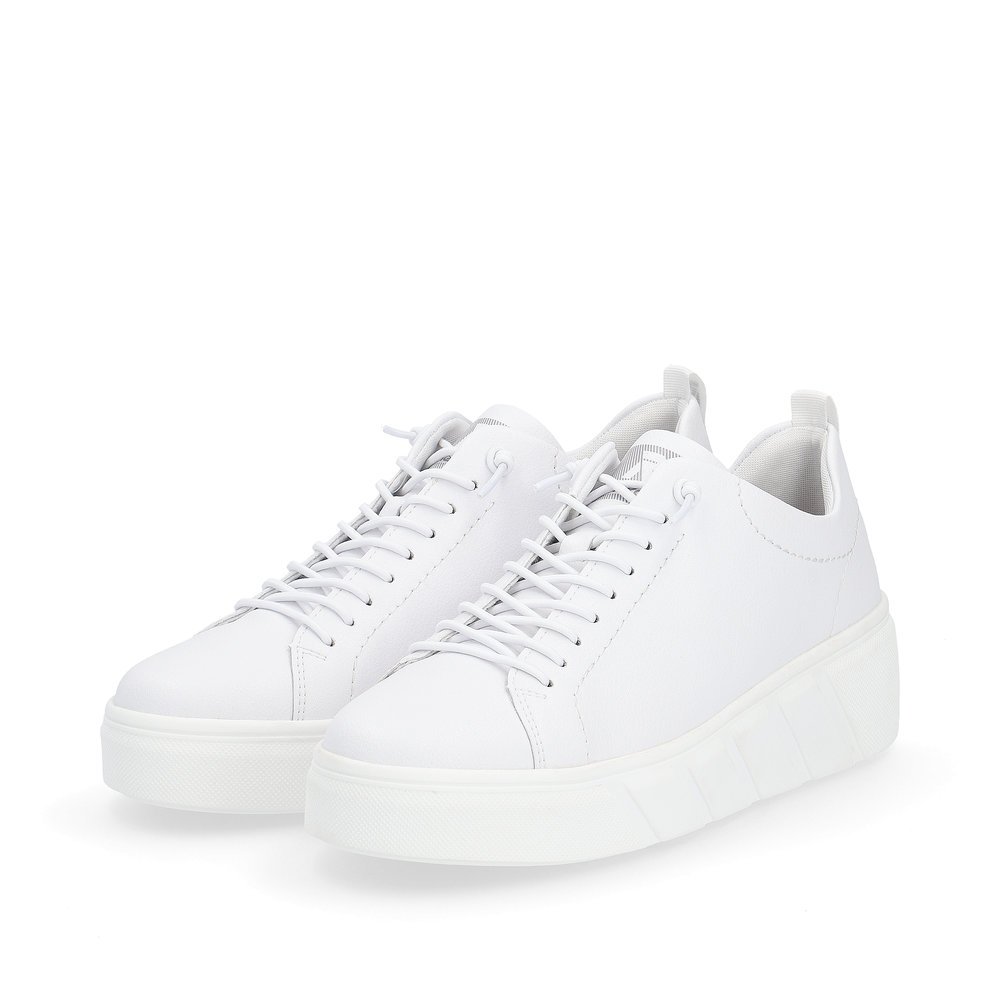 White Rieker women´s low-top sneakers W0500-81 with an ultra light sole. Shoes laterally.