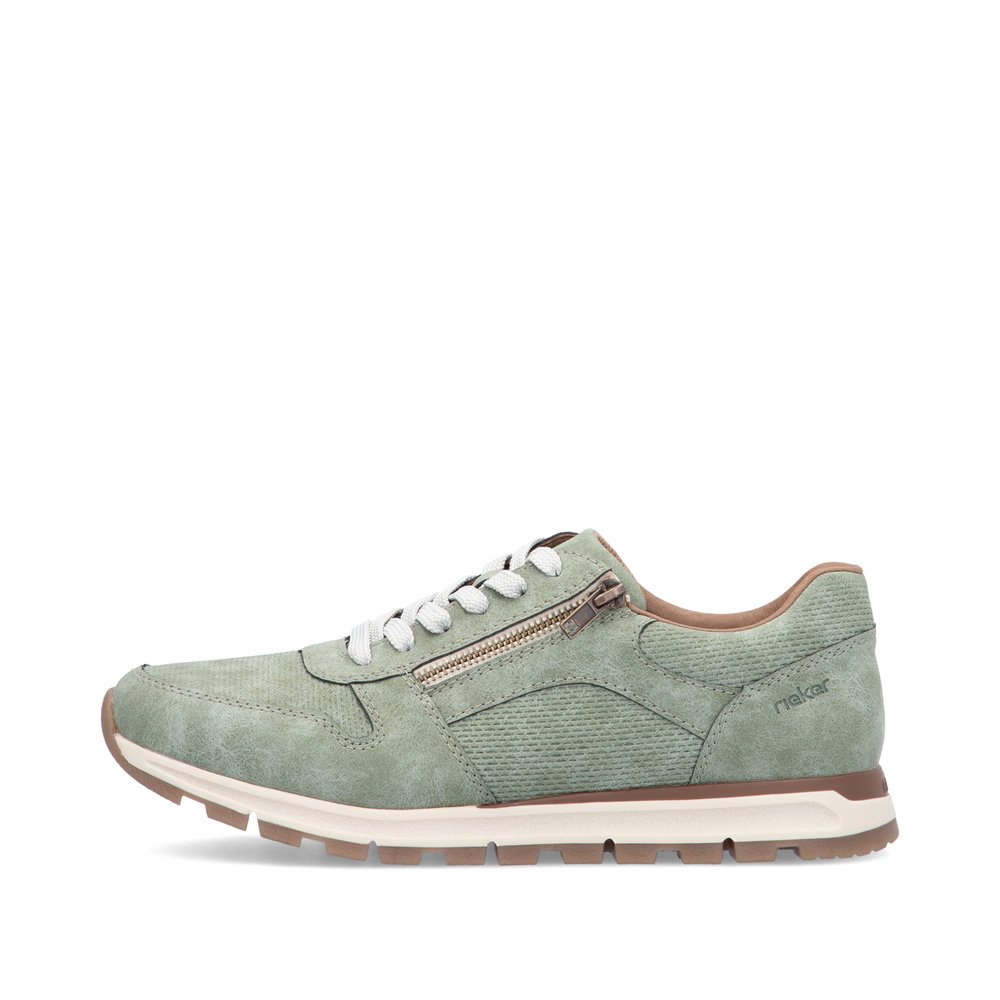 Green Rieker men´s low-top sneakers B0502-52 with a zipper as well as extra width I. Outside of the shoe.