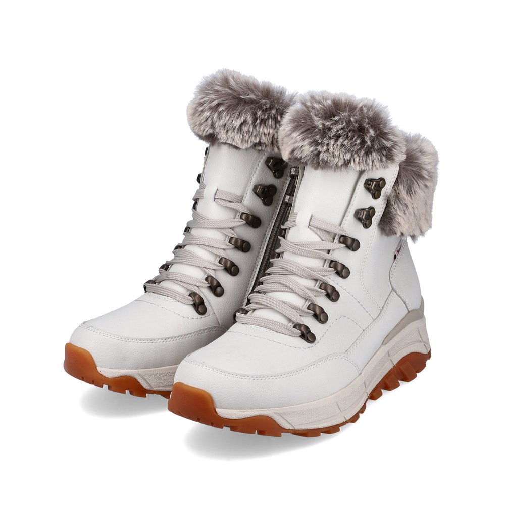 White Rieker EVOLUTION women´s boots W0063-80 with super light and flexible sole. Shoe laterally