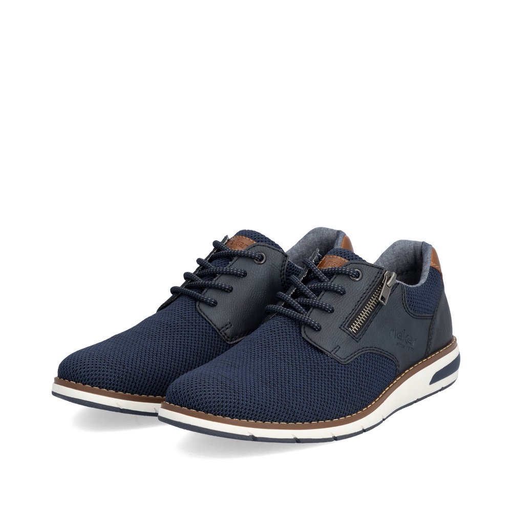 Blue Rieker men´s lace-up shoes 11311-14 with zipper as well as comfort width G 1/2. Shoes laterally.