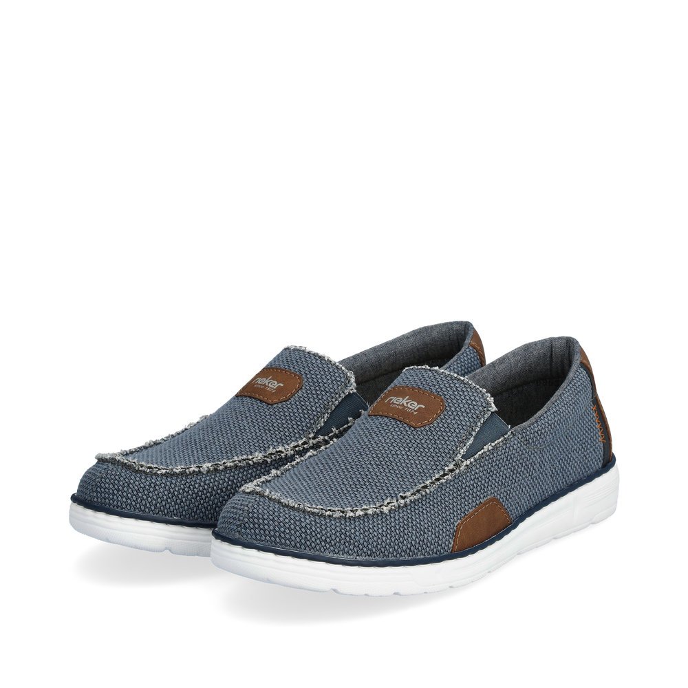 Blue Rieker men´s slippers 08651-14 with an elastic insert as well as extra width H. Shoes laterally.