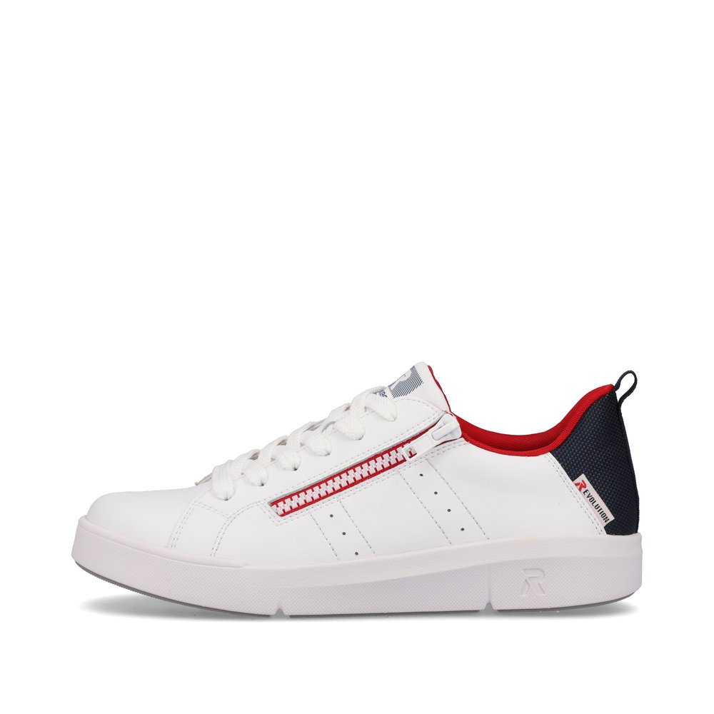 White Rieker women´s low-top sneakers 41906-80 with a flexible and super light sole. Outside of the shoe.