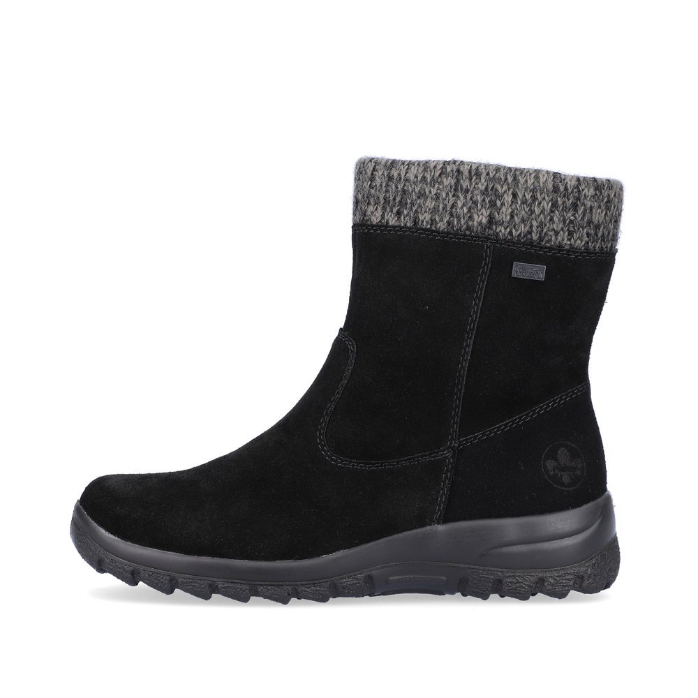 Asphalt black Rieker women´s ankle boots L7165-00 with shock-absorbing sole. The outside of the shoe