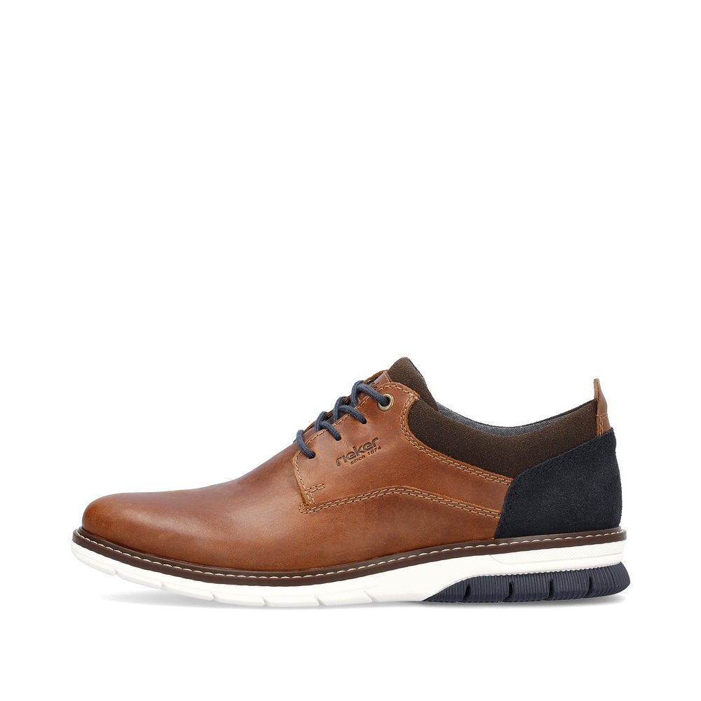 Wood brown Rieker men´s lace-up shoes 14405-24 with the comfort width G 1/2. Outside of the shoe.