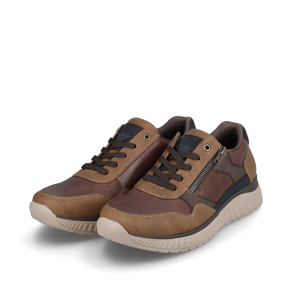 Nougat brown Rieker men´s sneakers B0601-24 with very light and shock-absorbing sole. Shoe laterally